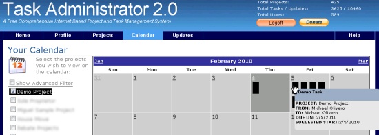 Calendar View Screenshot